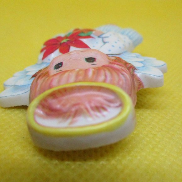 Poinsettia Angel Brooch Resin Angel With A Poinsettia Plant Angel Brooch - Picture 5 of 10